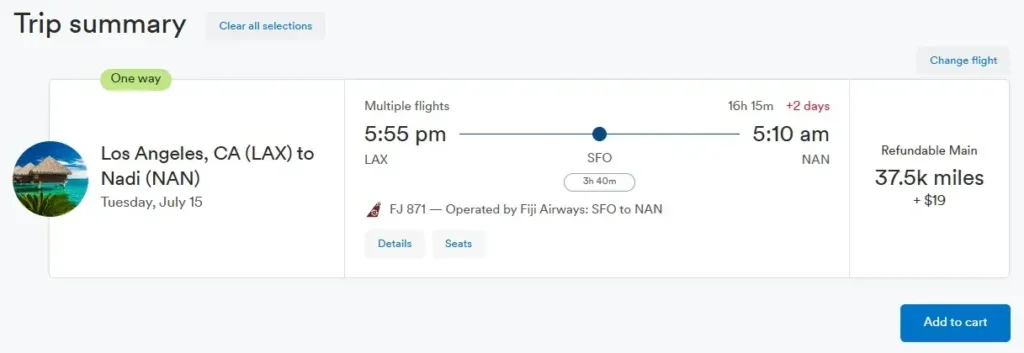 Alaska Airlines flight confirmation page